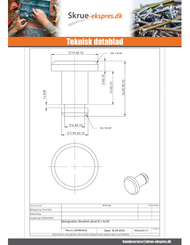 1 x Akse Skulder 8X16,5 elforzinket stål