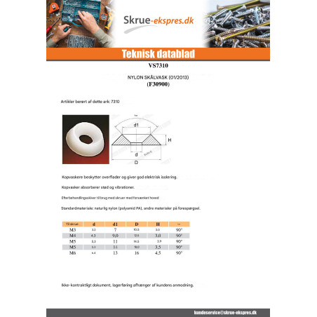 1 x Skiver flad naturlig nylon 13X20X2 DIN 433