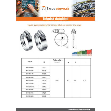 1 x Slangeklemme perforeret bånd 13 diameter 152 to 172 Rustfrit stål W4
