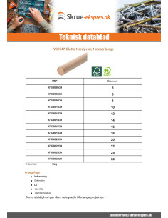 Glat trædyvel diameter 6 længde 1 meter 2