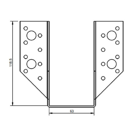 1 x Bjælkesko U-formet to Vinger udenfor 63X118 sort galvaniseret