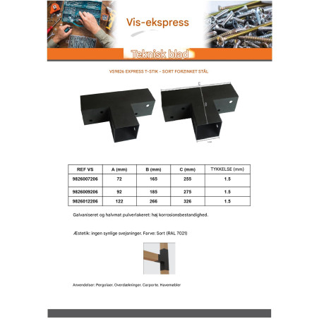 1 x Samleplade EKSPRES i hoved sort galvaniseret 92X185X275