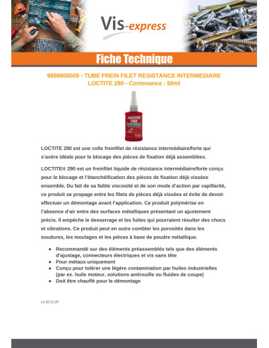1 x Låsegevind mellemstyrke LOCTITE 290