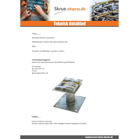 1 x Stolpebase fast 140X140 modstandsdygtig mod korrosion varmgalvaniseret stål