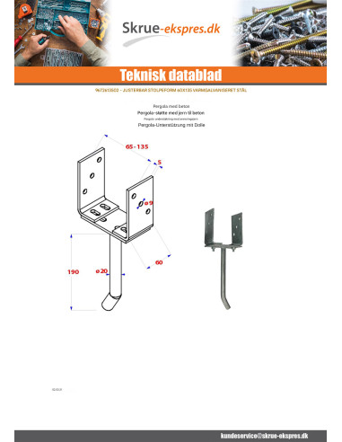 1 x Stolpebase justerbar 60X135 modstandsdygtig...