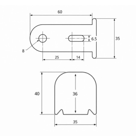 1 x Placa de impacto longa e angulada ajustável para persiana tipo espagnoleta 35MM Sort