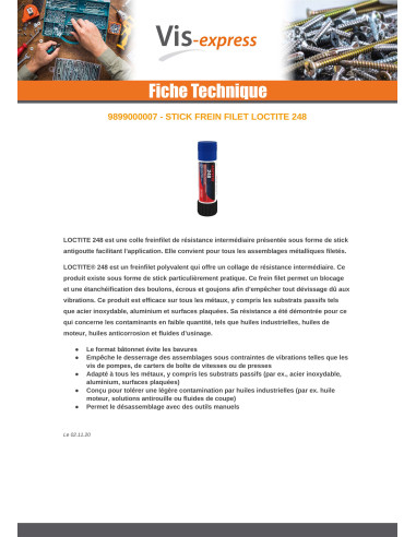 1 x Låsegevind mellemstyrke LOCTITE 248
