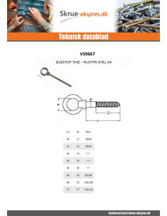 øje skrue Træ øje 8X80 øje 18 Rustfrit stål A4 2