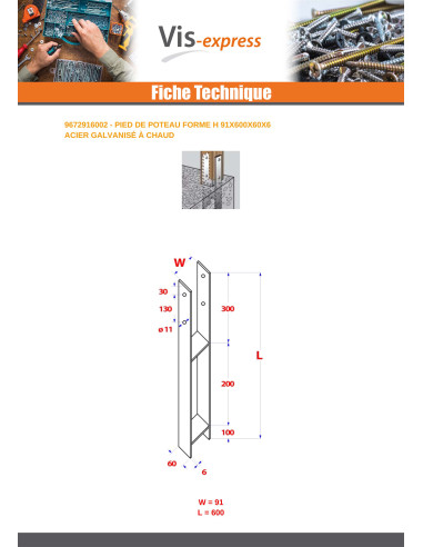 1 x Stolpebase stil H 91X600X60X6...