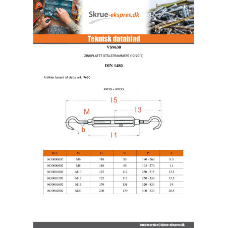 1 x Spænde krog og krog 10X125 elforzinket stål