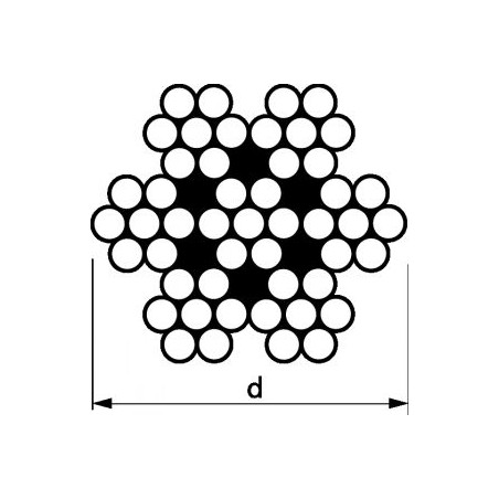 1 x Meter Blødt kabel diameter 6 Rustfrit stål A4 7X7 max. belastning 2000 kg (sælges pr. meter)