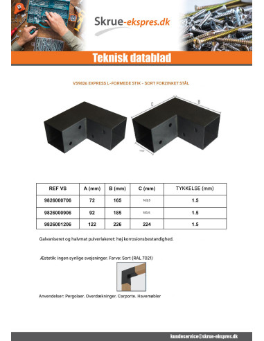 1 x Samleplade EKSPRES i L sort galvaniseret...