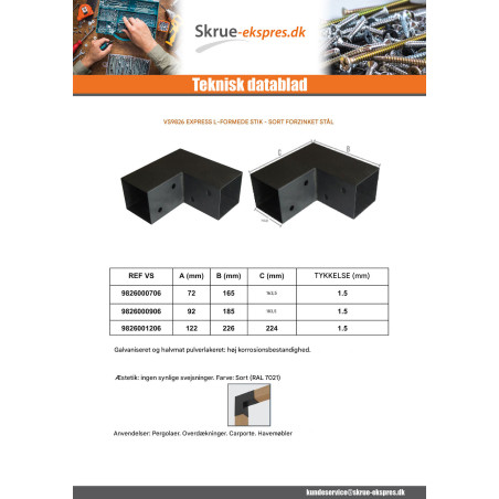 1 x Samleplade EKSPRES i L sort galvaniseret 72X165X163.5