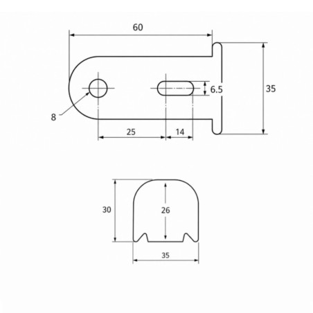 1 x Placa de impacto longa e angulada ajustável para persiana tipo espagnoleta 20MM Sort