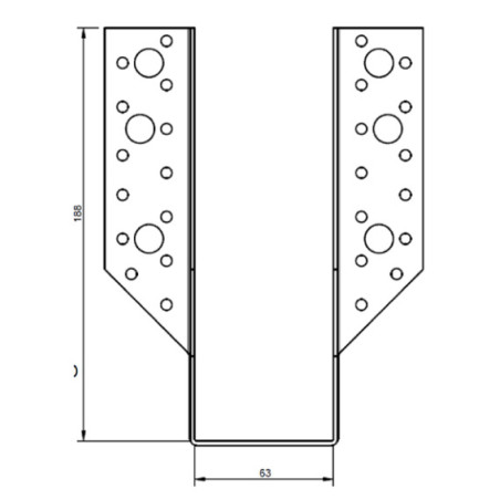 1 x Bjælkesko U-formet to Vinger udenfor 63X188 sort galvaniseret