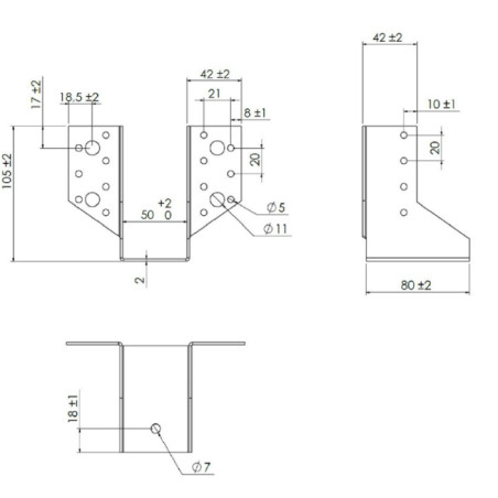 1 x Bjælkesko U-formet to Vinger udenfor 50X100 sort galvaniseret