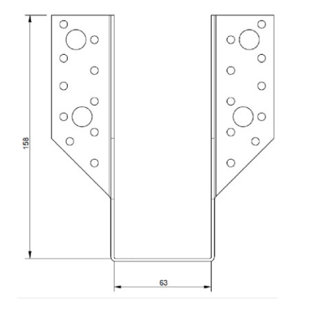 1 x Bjælkesko U-formet to Vinger udenfor 63X158 sort galvaniseret