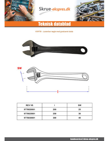 1 x Skruenøgle med måleskala 200MM