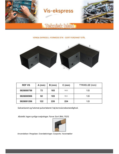 1 x Samleplade EKSPRES i L sort galvaniseret...