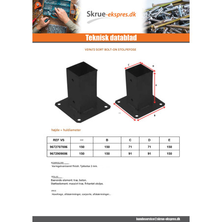 1 x Stolpebase to vastbouten 70X70 Sort