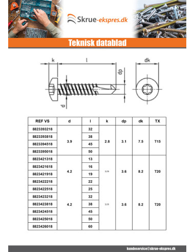 1 x Selvborende skrue panhoved 5,5X75 T25...