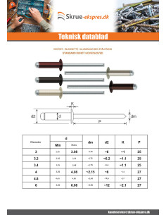 Blindnitter Aluminium Tiger stål 3,4X7 Standard rund... 2