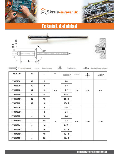 1 x Blindnitter Aluminium Tiger stål 2,4X6...
