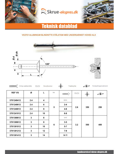 1 x Blindnitter Aluminium Tiger stål 4,8X8...