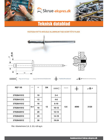 1 x Blindnitter Aluminium Tiger stål 6,4X16...