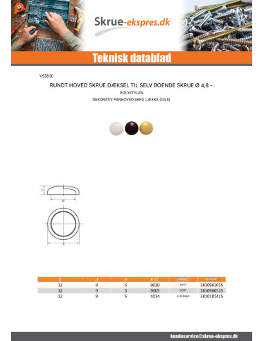 1 x Skruedæksel panhoved Skrue diameter ST4.8...