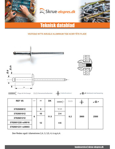 1 x Blindnitter Aluminium Tiger stål 4F 6X18...