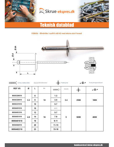 1 x Blindnitte Fuldstændig i Rustfrit Stål...