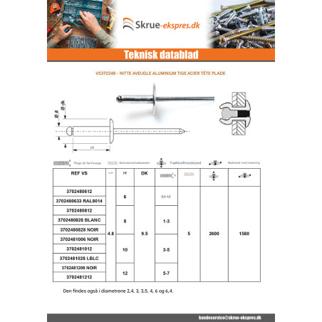 1 x Blindnitter Aluminium Tiger stål 4,8X6 Standard rund hoved RAL8014 sepia brun