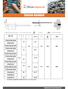 Blindnitter Aluminium Tiger stål 3,2X6 Tykkelse stramning... 2