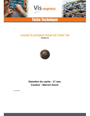 1 x Deksel for Skruehode T30 Hoveddiameter 17...