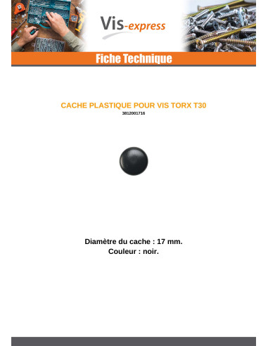 1 x Deksel for Skruehode T30 Hoveddiameter 17...