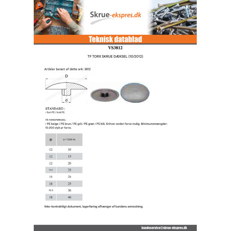 1 x Deksel for Skruehode T25 Hoveddiameter 13,5 sort polyethylen