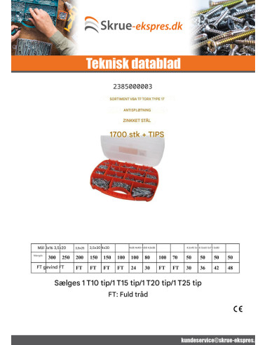 1 x Udvalg 1700 TEKOR skruer trØ og spØnplader...