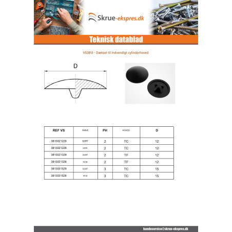 1 x Deksel for Skruehode Phillips 2 panhoved DK12 Wit polyethyleen