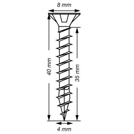1 x Spax T-STAR MERE forsænket hoved T20 Rustfrit stål A2 4X40 Fuld trÃ¥d
