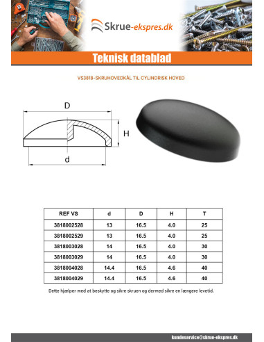 1 x Deksel for Skruehode T25 Hoveddiameter 16,5...