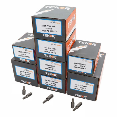1 x TEKOR PAKKE PROFESSIONEL 1800 Skrue forsænket hoved med takker TORX Rustfrit stål A2