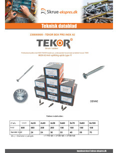 TEKOR PAKKE PROFESSIONEL 1800 Skrue forsænket hoved med... 2