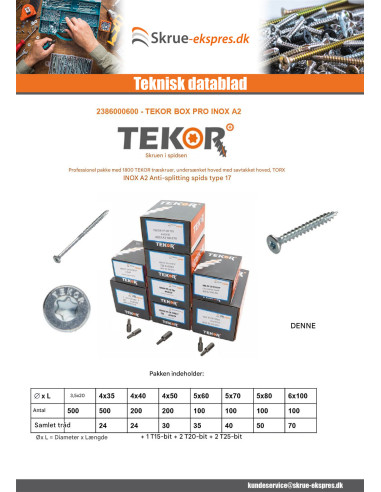 1 x TEKOR PAKKE PROFESSIONEL 1800 Skrue...