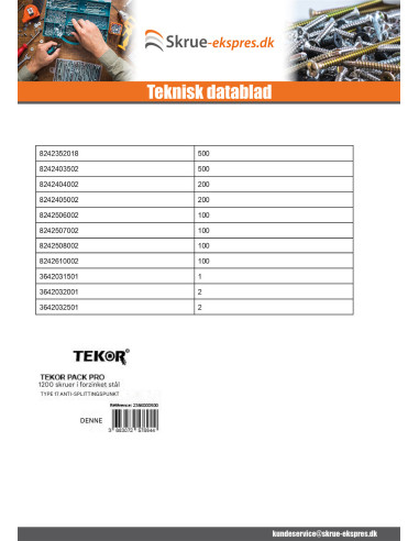 1 x TEKOR PAKKE PROFESSIONEL 1800 Skrue...