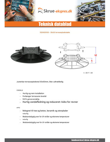 1 x Pladeunderstøttelse terrasse 30X50