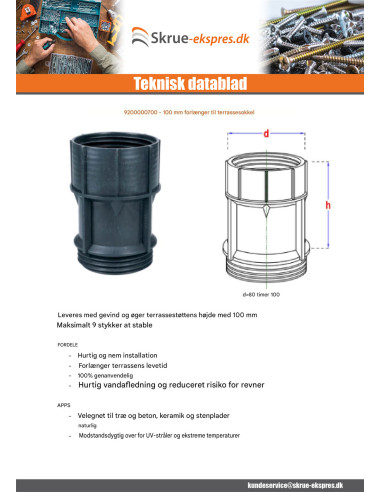 1 x Forlænger til piedestal terrasse 100MM