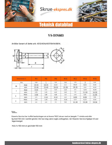 1 x Vognbolt Rustfrit stål A2 M6X90 Fuld trÃ¥d
