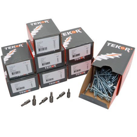 1 x TEKOR PAKKE PROFESSIONEL 1200 Skrue forsænket hoved med takker TORX elforzinket stål