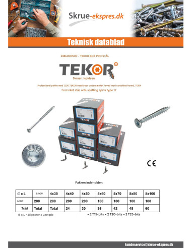 1 x TEKOR PAKKE PROFESSIONEL 1200 Skrue...